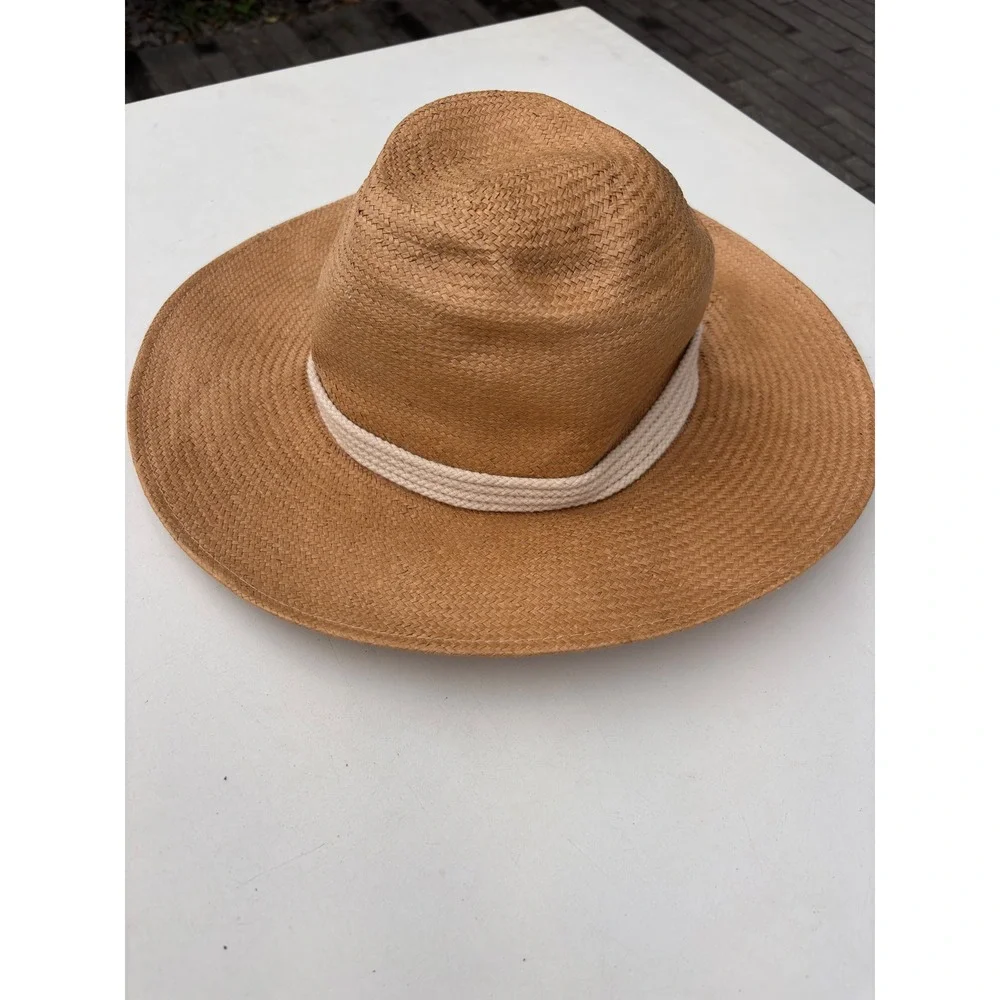 Gigi Pip Tan Straw Sun Hat Wide Brim Rope Band 59 M/L Summer Beach Hat